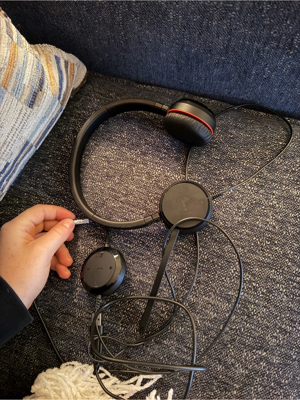 Black Wired On-Ear Headphones with Red Trim -